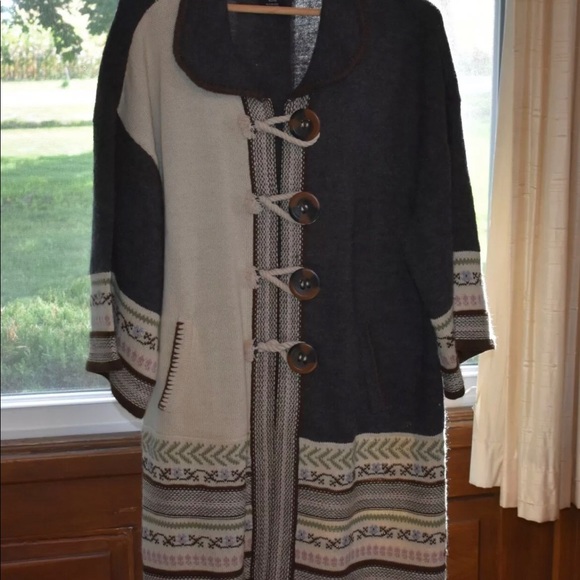 Tribal Sweaters - Long Cardigan Sweater Wool Blend Blanket Tribal XL
